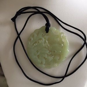 Carved stone necklace, dragon + Phoenix